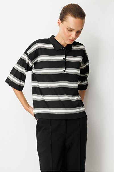 accort Düğme Detaylı Truvakar Kol Triko Kazak-SİYAH