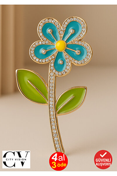 cityvision Agrafă de păr cu piatră model floare albastră – Agrafă elegantă di...