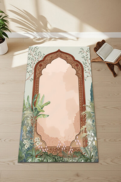 Etnik Dekor Tabiat Patterned Digital Print Single Prayer Rug