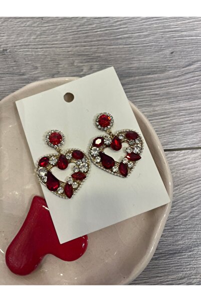 gozdeasutayaccessory Red Stone Heart Earrings