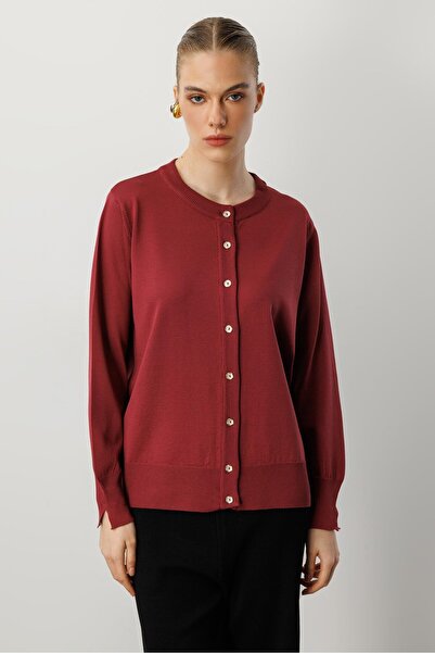 accort Düğmeli Basic Triko Hırka-BORDO