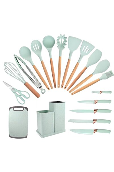 DONFANLIA Set de ustensile de bucătărie cu 19 piese, lemn și silicon alimenta...