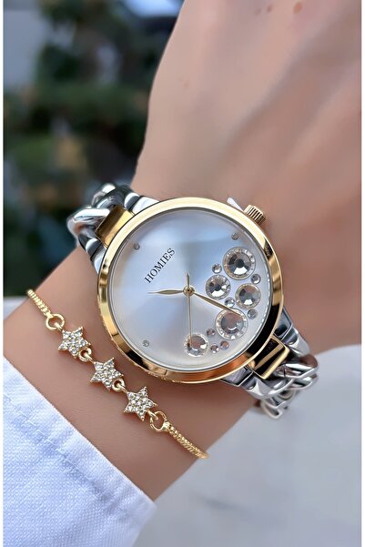 Homies Original Steel Drop Model Waterproof Gold Silver Color Women Wristwatch Gift Bracelet Hm546C2