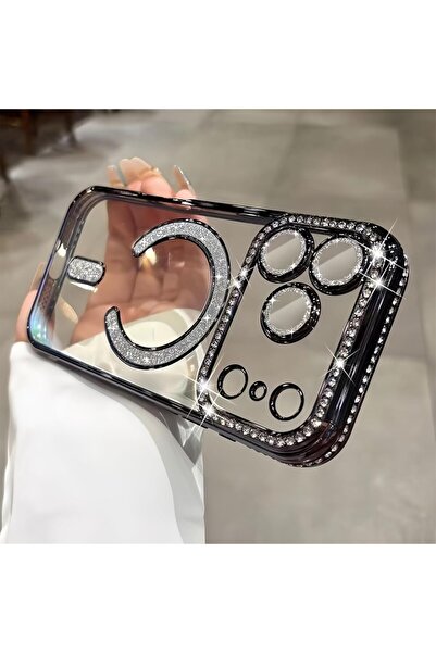 UnDePlus Apple iPhone 17 Pro Kılıf M-Safe Şarj Uyumlu Simli Kamera Kenar Taşl...