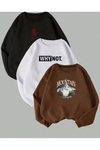 SUNFREE Popular Trend Printed Circular Neck Cotton 3-Piece Set Sweatshirt