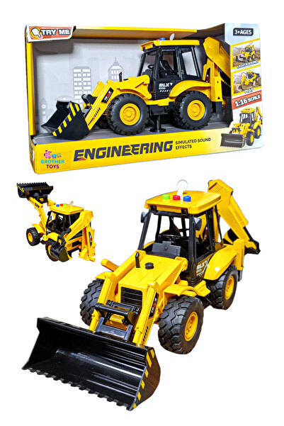 Brother Toys İnşaat Aracı Çift Taraflı Kepçe Ekskavatör Sesli Işıklı Sirenli Oyuncak Araba 41 Cm.