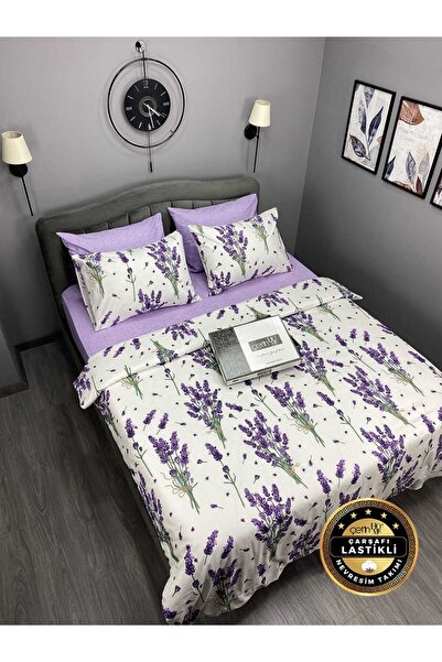 Çetinhome طقم غطاء لحاف مزدوج مع ملاءة مطاطية لون لافندر