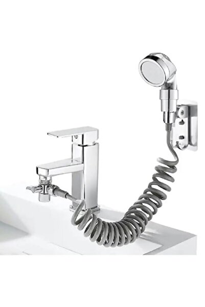 Rqiurpn Extensie dus pentru robinet, montare rapida, suport de perete, furtun flexibil, argintiu