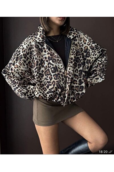 OEM Leopar Desenli Oversize Bomber Ceket