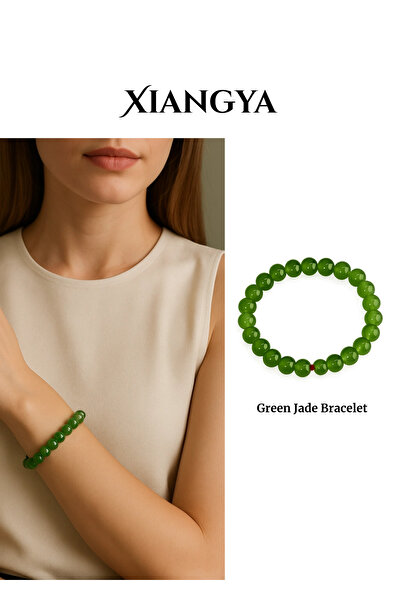 XIANGYA سوار من اليشم الأخضر مع خرز من خشب الصندل الأخضر الطبيعي، 8 مم، مجوهرات مرنة مصنوعة يدويًا | فورست إيكو