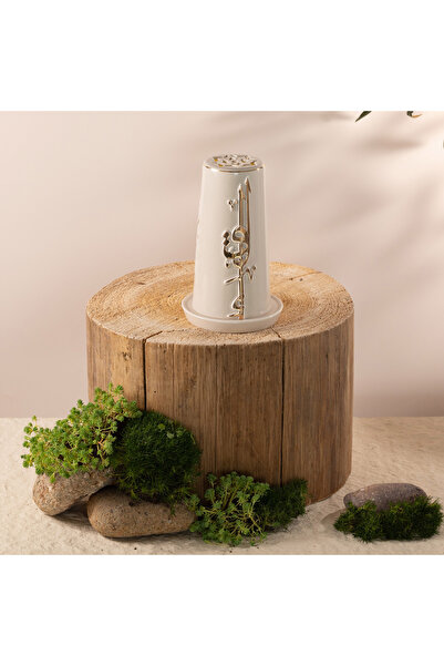 Otantik Lqaa Electronic Candle and Porcelain Holder Set - 17 cms