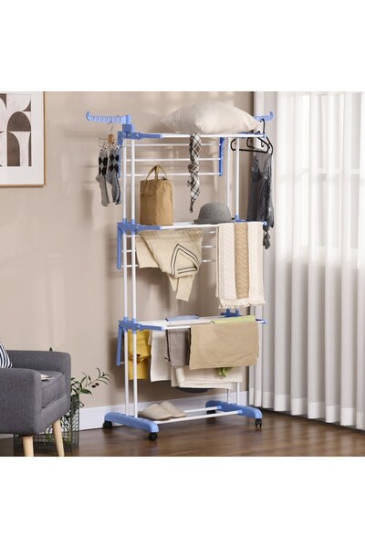 Deliny Uscător de rufe, oțel/plastic, 73x64x177 cm, alb/albastru