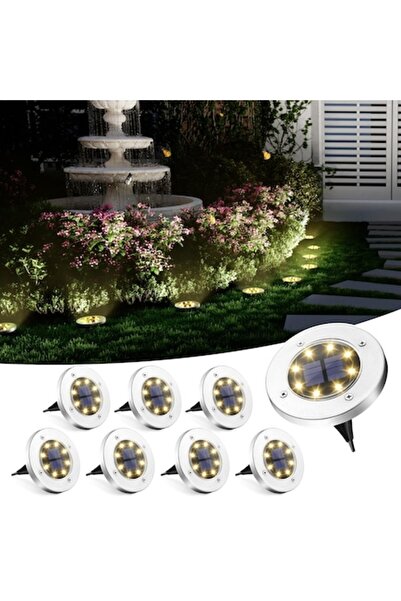 LYCENXI Lumini solare de sol, set de 8, 8 LED-uri, rezistente la apă IP65, lumină caldă