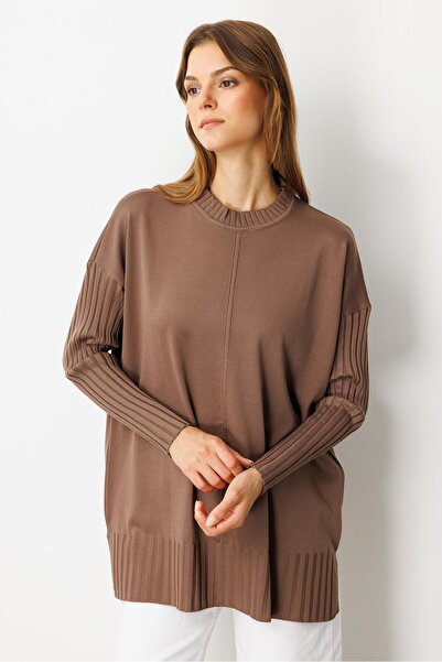 accort Ribana Detaylı Triko Tunik-MOKKA