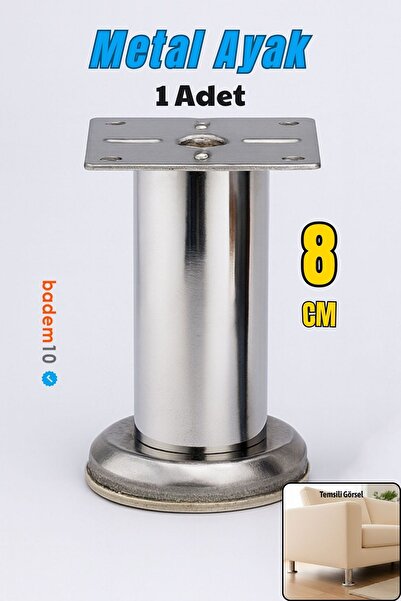 Badem10 Chrome Metal with Table Top 8 cm Silver Furniture Leg Modern Armchair Sofa Durable Tv Unit Leg Feet