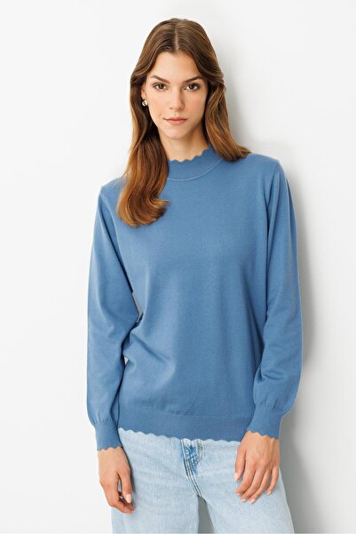 accort Yarım Balıkçı Angora Triko Kazak-İNDİGO