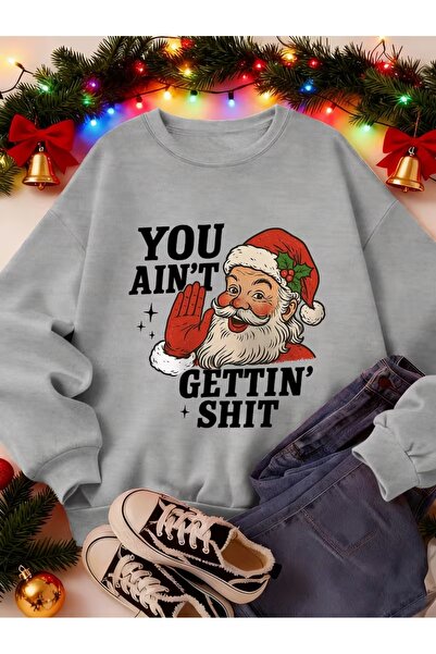 AEMİ Unisex Moș Crăciun cu imprimeu supradimensionat bumbac 100% guler rotund...