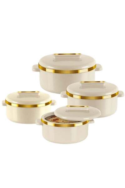 Milton Insulated Ceramic Food Container Set — 4 Pieces (500/1000/1500/2500 ml), Ivory with Gold Trim