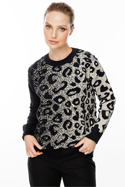 accort Leopar Desenli Kazak-SİYAH