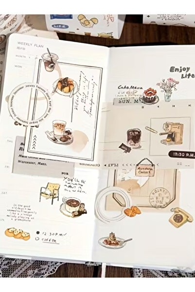 Kolbi Craft 45Pcs Mini Coffee Themed Washi Sticker Scrapbook Bullet Journal A...