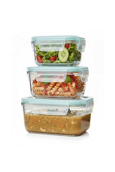 Houzi 3 Pcs Borosilicate Glass Containers with Leak Proof Airtight Lid BPA Free - Square