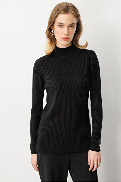 accort Yarım Balıkçı Fitilli Triko Kazak-SİYAH