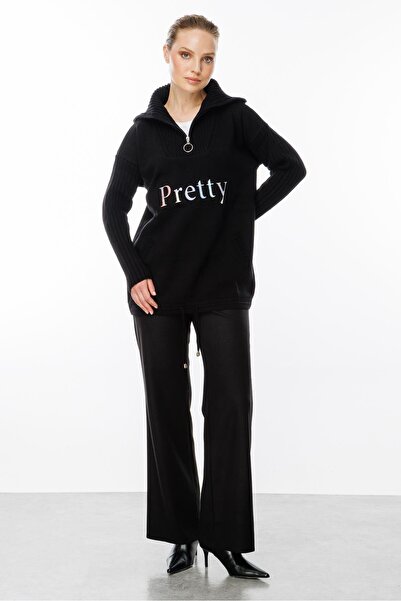 accort Baskı Detaylı Sweat Triko-SİYAH