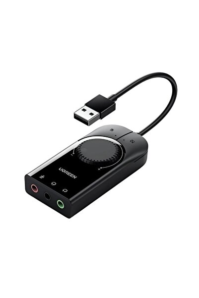 Ugreen USB Harici Stereo Ses Kartı 15cm, Siyah, 40964
