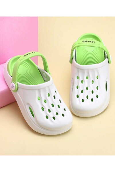 Pine kids Clogs with Back Strap - White & Green
