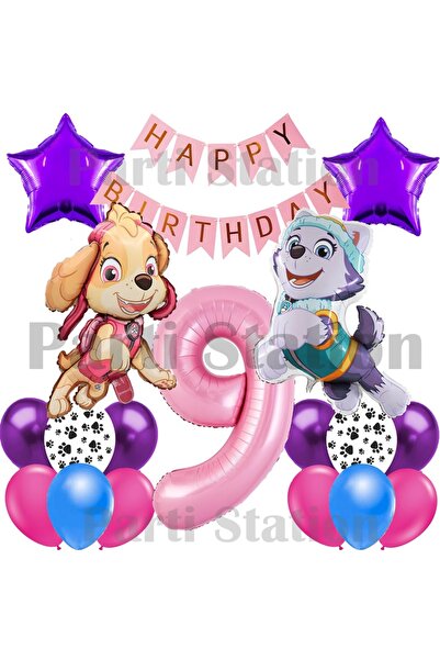 Parti Station Paw Patrol Skye and Everest Concept 9Th Birthday Party Balloon Set