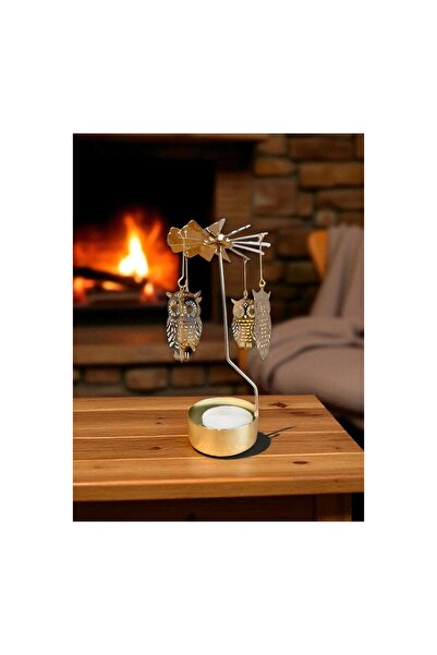 Mihristore Isı ile Dönen Baykuş Mumluk Bilgelik Sembolü Şık Dekoratif Mumluk