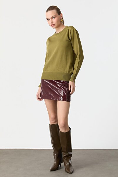 accort Biye Detaylı Basic Triko Kazak-Y.YEŞİLİ