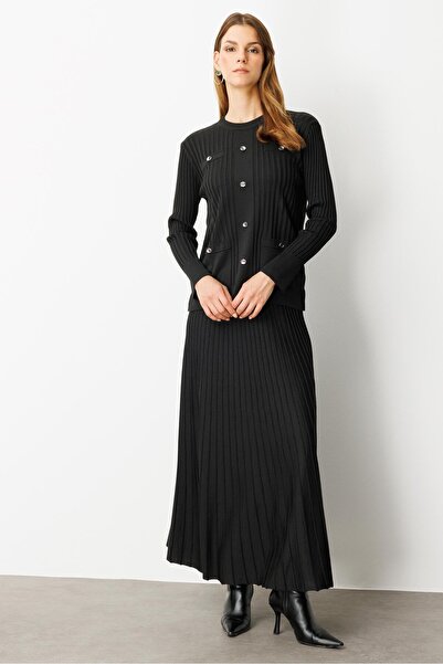 accort Ribana Detaylı Triko Takım-SİYAH