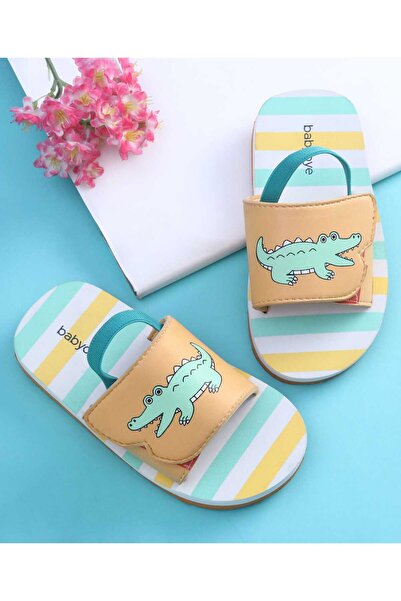 Babyoye شباشب مطبوع جلد التمساح مع حزام خلفي - أصفر وأخضر