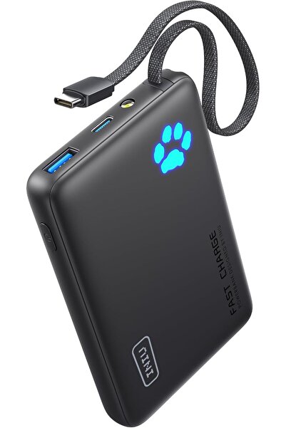 iniu شاحن محمول نحيف بقوة 45 واط بتقنية الشحن السريع PD، بسعة 10000 مللي أمبير، مزود بكابل USB-C مدمج.