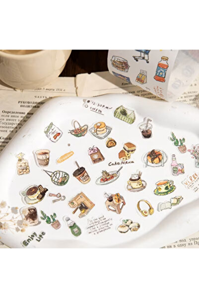 Kolbi Craft 45 Adet Mini Kahve Temalı Washi Sticker Scrapbook Bullet Journal ...