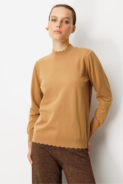 accort Yarım Balıkçı Angora Triko Kazak-CAMEL