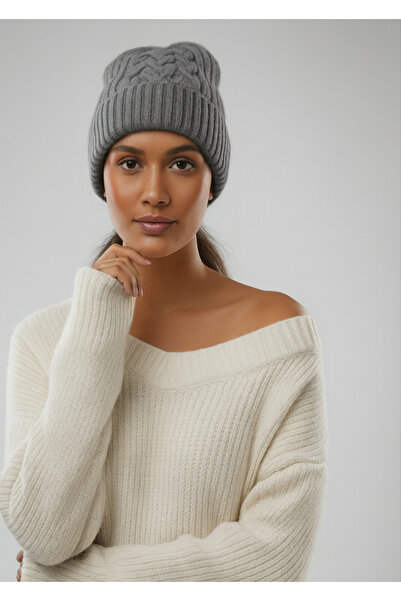 SİSTEM PELUŞ Women's Luxurious Wool Knitted Detailed Patterned Stylish Winter Beanie
