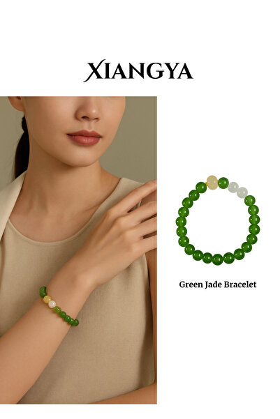 XIANGYA سوار من اليشم الأخضر مع لمسات من اليقطين الأصفر الثلجي، 8 مم، مجوهرات...