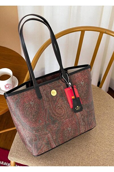 Generic Large shoulder bag with a subtle oriental pattern (Paisley) in dark red and black.