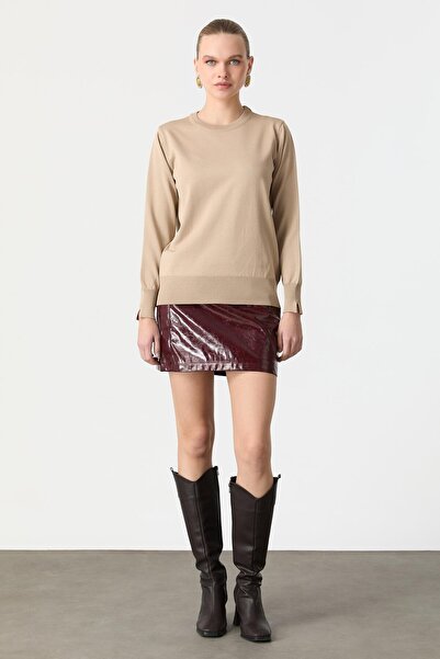 accort Biye Detaylı Basic Triko Kazak-TAŞ