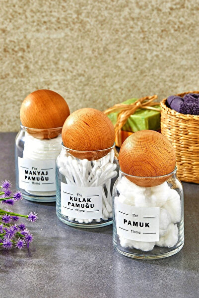 Tasarım Evi Bumbac pentru urechi din sticlă acoperită cu 3 bile și bumbac pentru machiaj și dozator de bumbac 300 ml