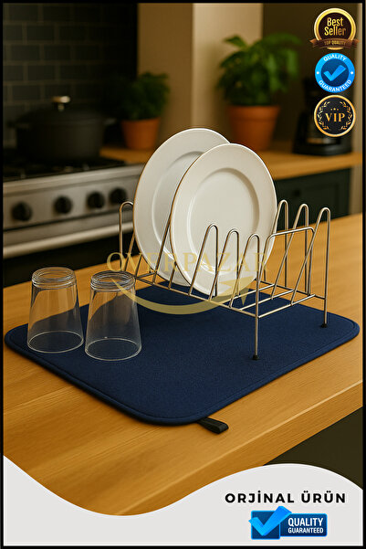 Overbazaar Bulaşık Kurutma Matı | Su Emici Köpük Dolgulu Tezgâh Koruma | Katlanabilir ve Askılı Model