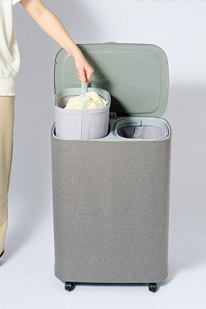 Digithome FlexBasket 50 L. Çamaşır Sepeti Taşınabilir 2 Bölmeli Kirli Sepeti Yıkanabilir Kumaş