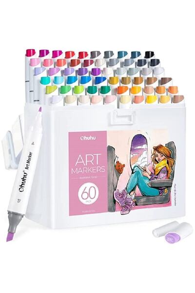 Ohuhu Markere Kaala cu vârf dublu pe bază de alcool, subțiri, late și fine, m...