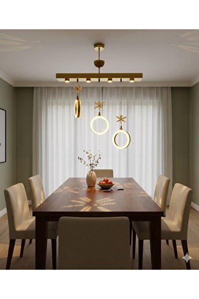 BİAVİZE 3'LÜ KRİSTAL LED AVİZE KENDİNDEN SPOTLU GOLD RENK