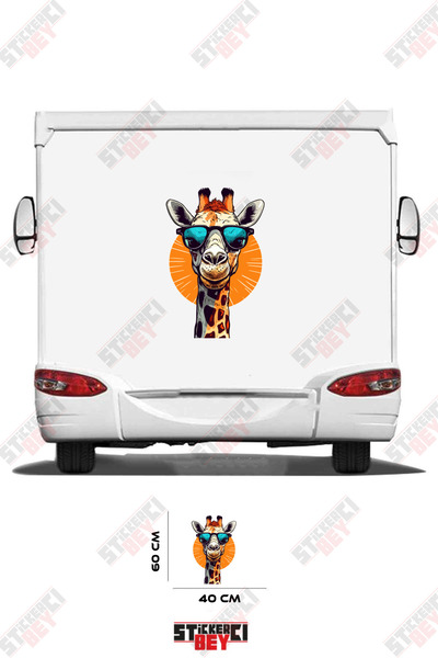 STİCKERCI BEY Giraffe with Glasses Visual Caravan Sticker Coating