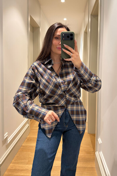 MAGARDE Cămașă în carouri cu croială asimetrică - MARO