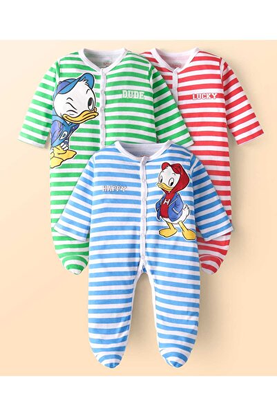 Babyhug Disney أطقم نوم مخططة بطبعات دونالد داك (عبوة من 3 قطع) - أخضر وأزرق ...