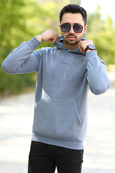 JB John Borners Erkek Kapüşonlu Baskılı Kanguru Cepli Sweatshirt Koyu Mavi - ...